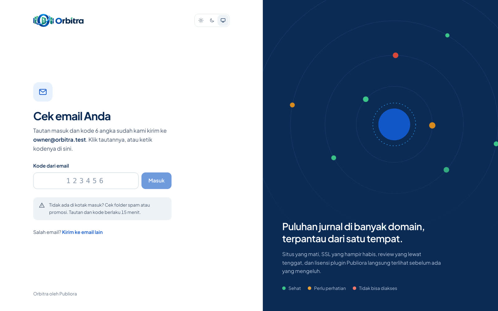 Halaman Cek email Anda dengan kotak kode 6 angka