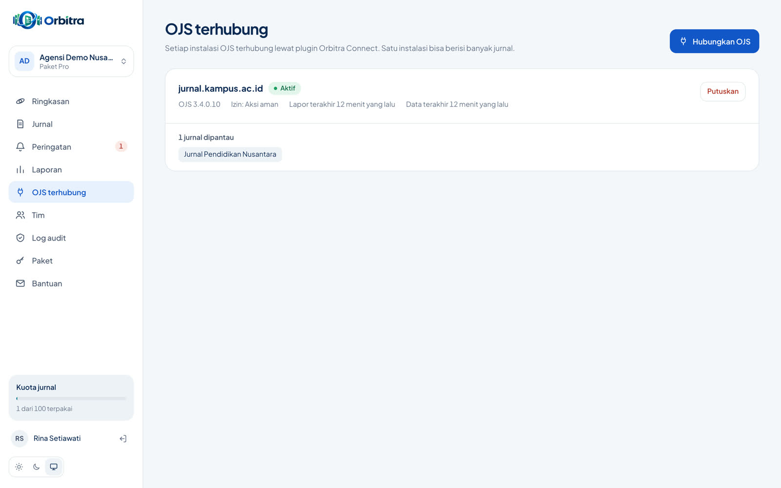 Halaman OJS terhubung setelah satu instalasi tersambung